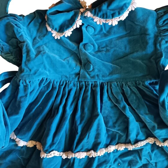 1OF1 2T 3T Vintage Velvet Baby Dress White Lace Trim & Button Details 1950's - Picture 3 of 9